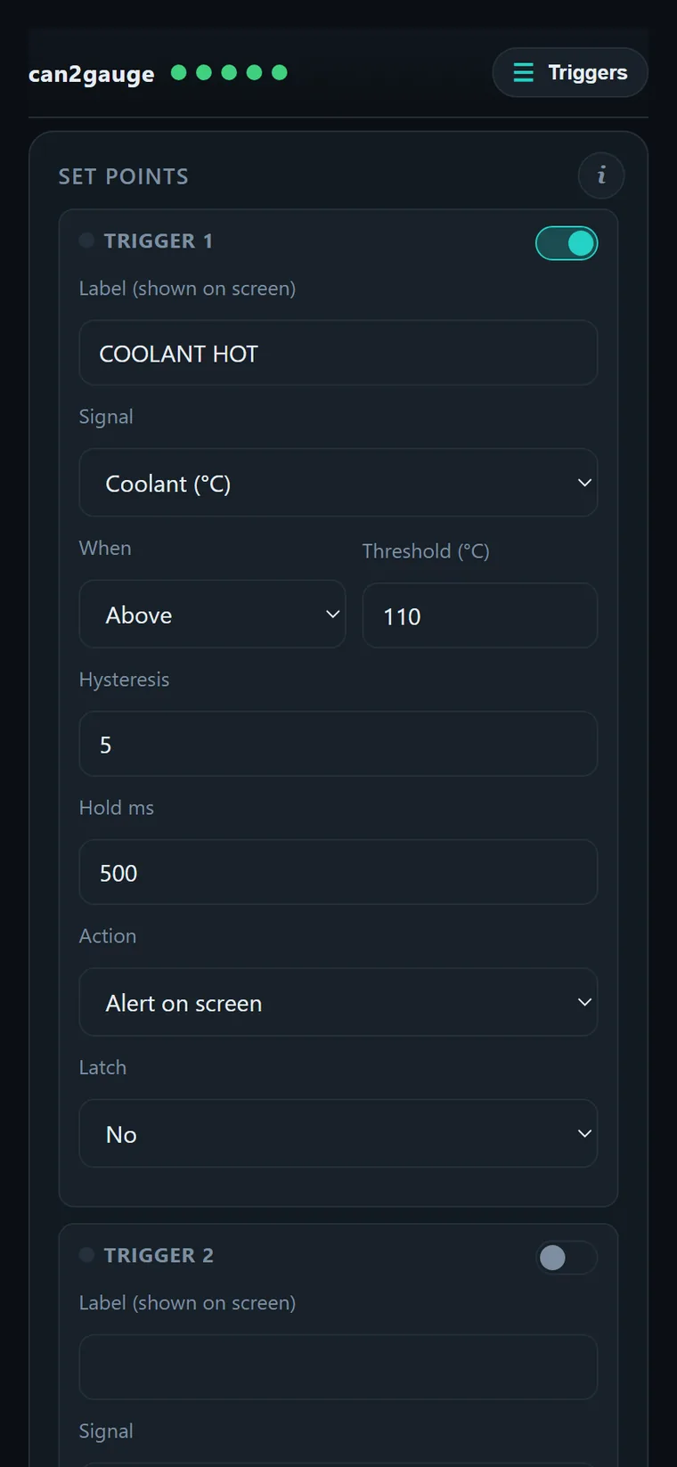 The web UI's Triggers tab
